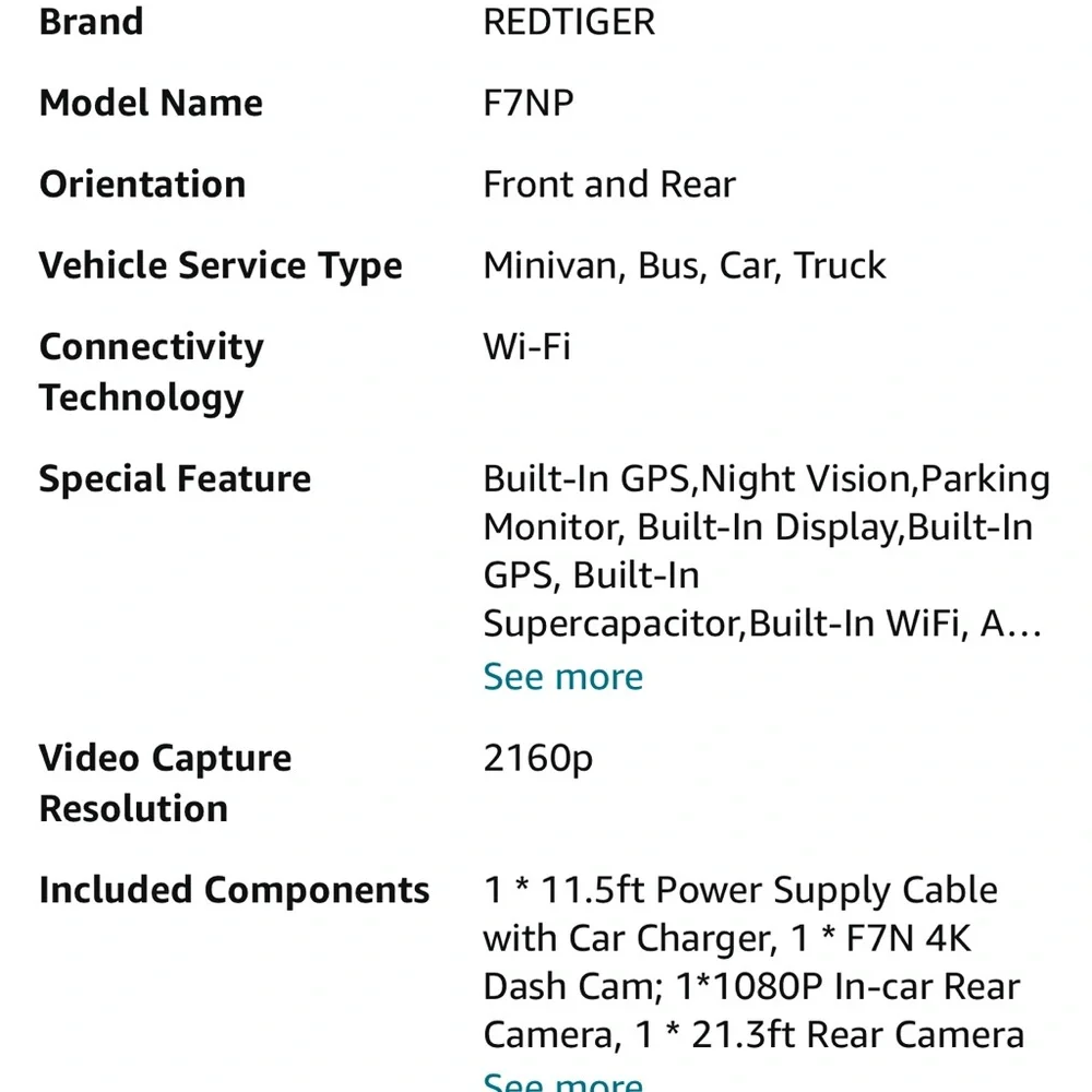 NEW—NEVER BEEN USED.  REDTIGER Dash Cam Front Rear, 4K/2.5K Full HD - Picture 2 of 5